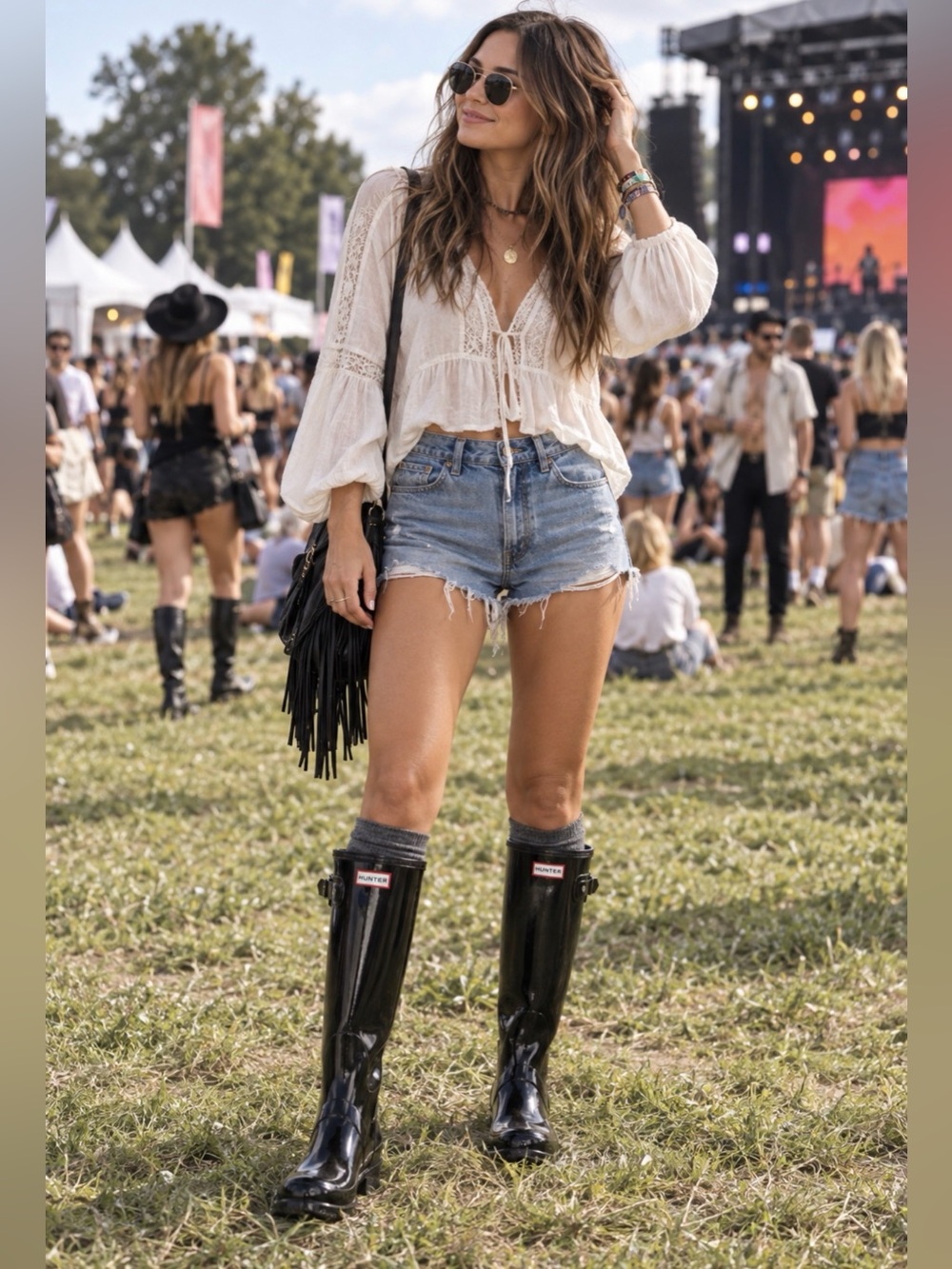 Hunter Glossy Black Tall Adjustable-Rivet Rain Boots